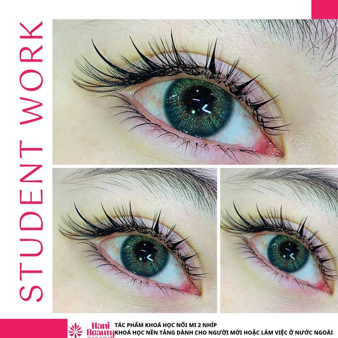 Học nối mi cơ bản tại Hani Academy, thực hành trực tiếp trên manocanh và người thật, nắm kỹ thuật chuẩn salon.