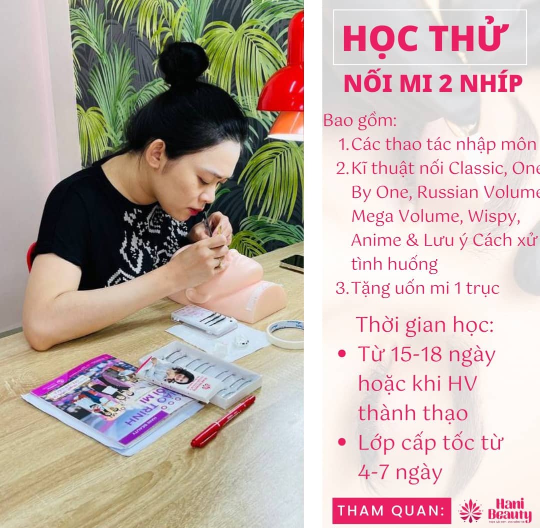 Trải nghiệm học thử nối mi, cầm nhíp thực hành, gặp giảng viên tận tâm và nhận ưu đãi học phí khi đăng ký khóa chính.